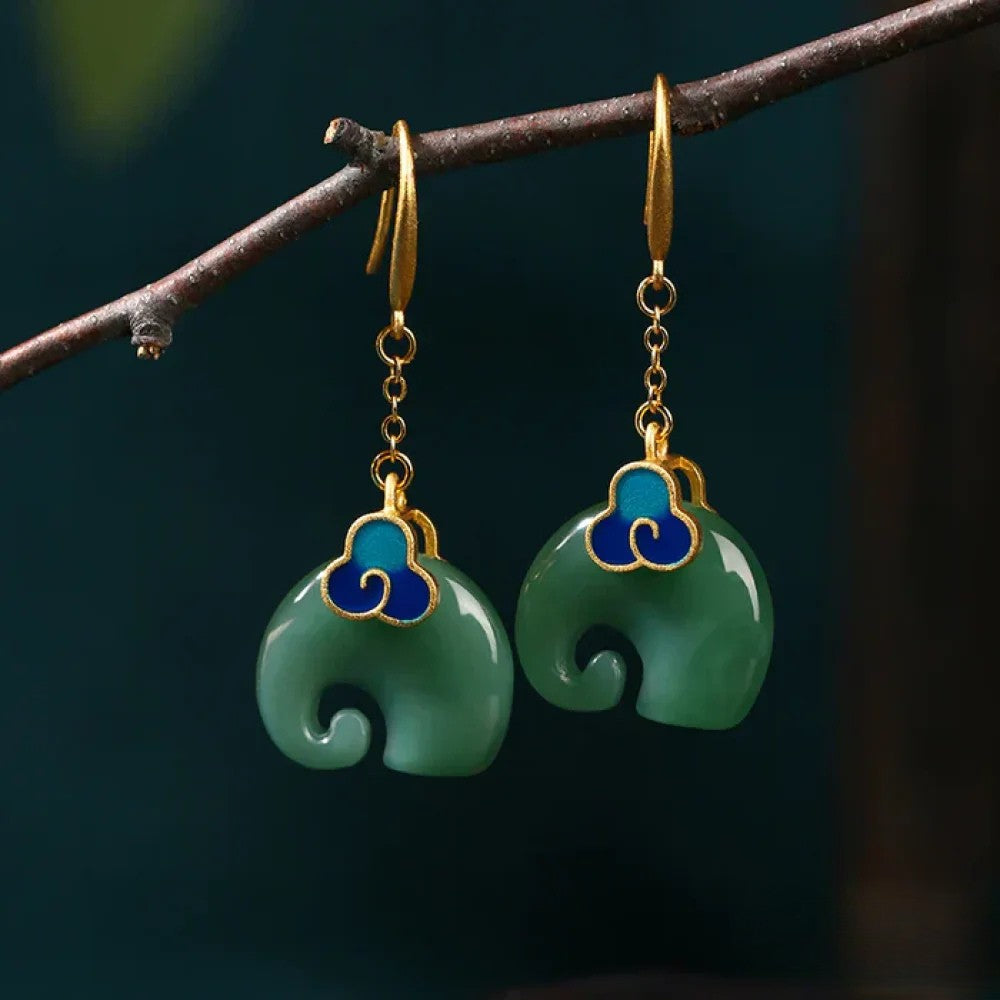 Retro Green Elephant Earrings