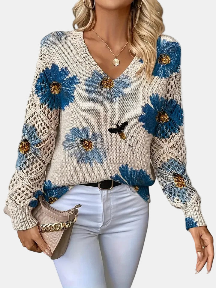 Amelie | Elegant Floral V-Neck Sweater
