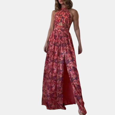 CASSIA | ELEGANT SIDE-SLIT FLORAL MAXI DRESS