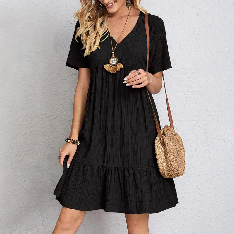 Marie | Bohemian V Neck Short Sleeve Midi Dress
