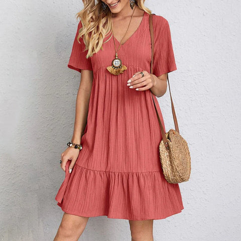 Marie | Bohemian V Neck Short Sleeve Midi Dress