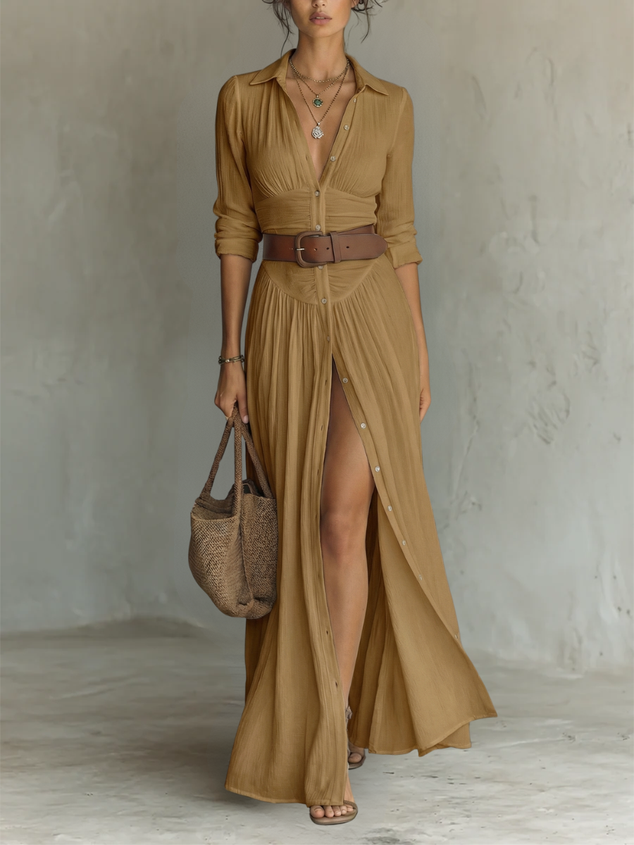 Amelia | Elegant Maxi Dress with Lapel Collar