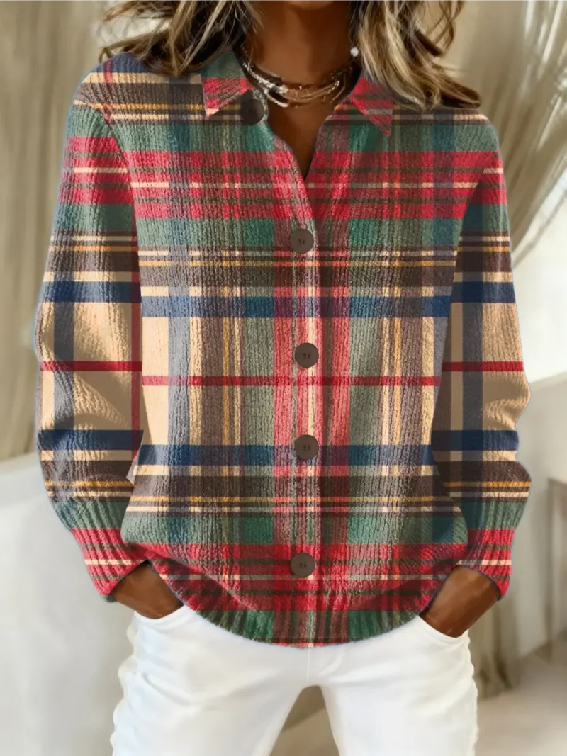 Emily – Knit Blouse with Plaid Pattern