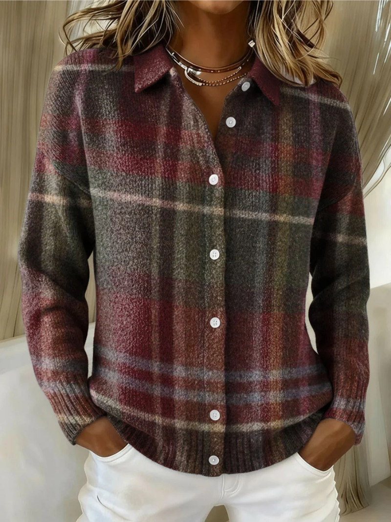 Emily – Knit Blouse with Plaid Pattern