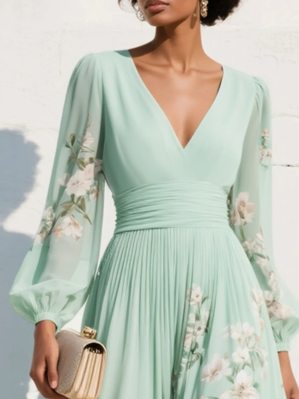 Mathilda | V-Neck Chiffon Pleated Floral Midi Dress
