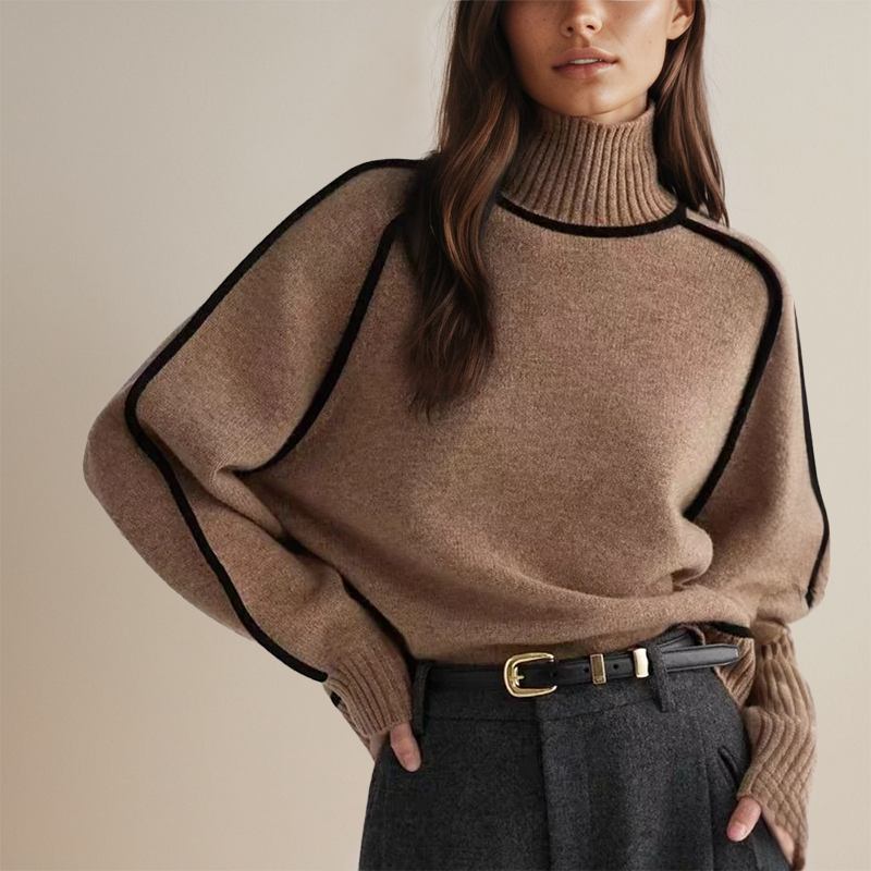 Elegant Contrast Turtleneck Sweater