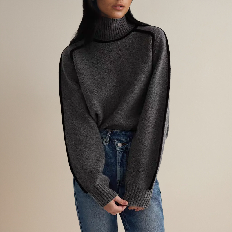 Elegant Contrast Turtleneck Sweater