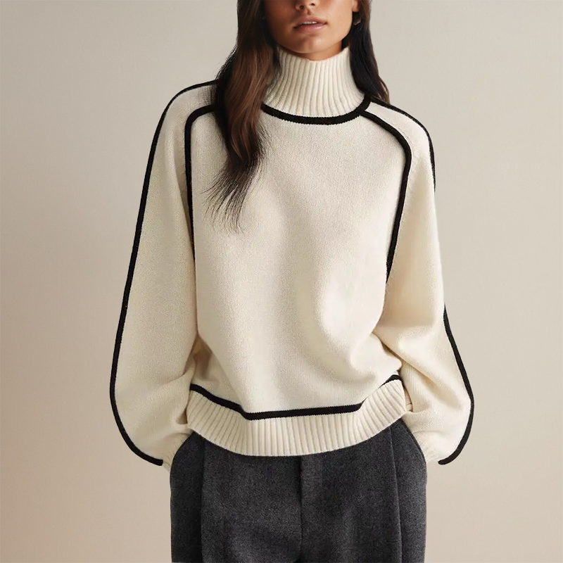 Elegant Contrast Turtleneck Sweater