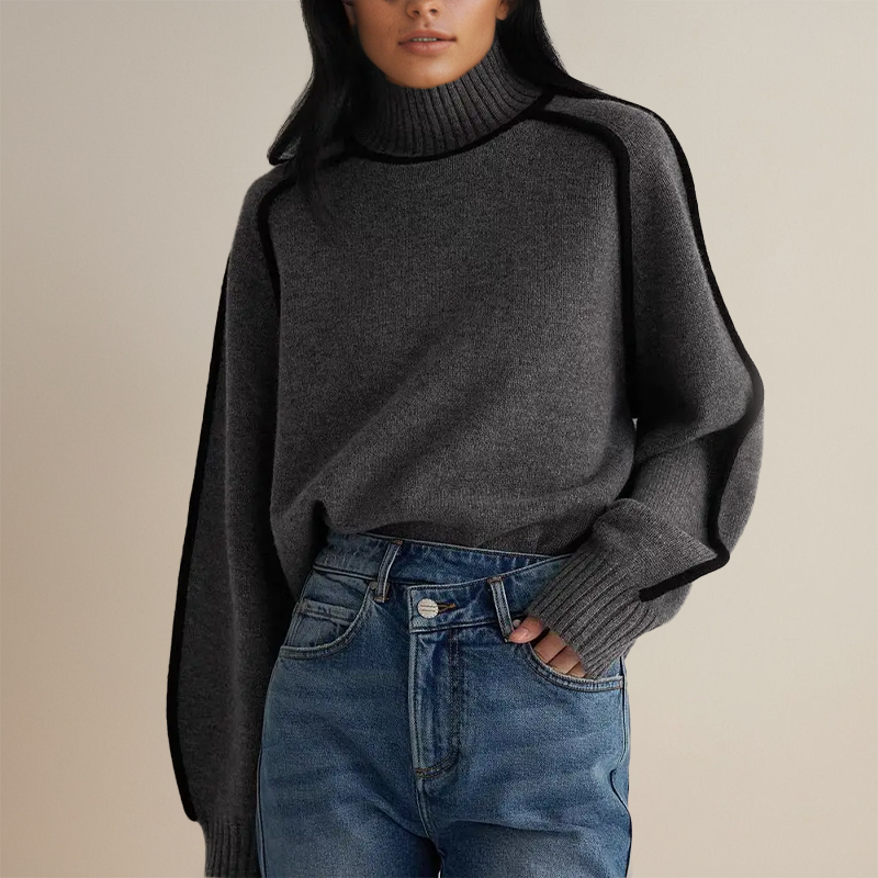 Elegant Contrast Turtleneck Sweater