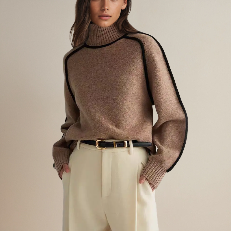 Elegant Contrast Turtleneck Sweater