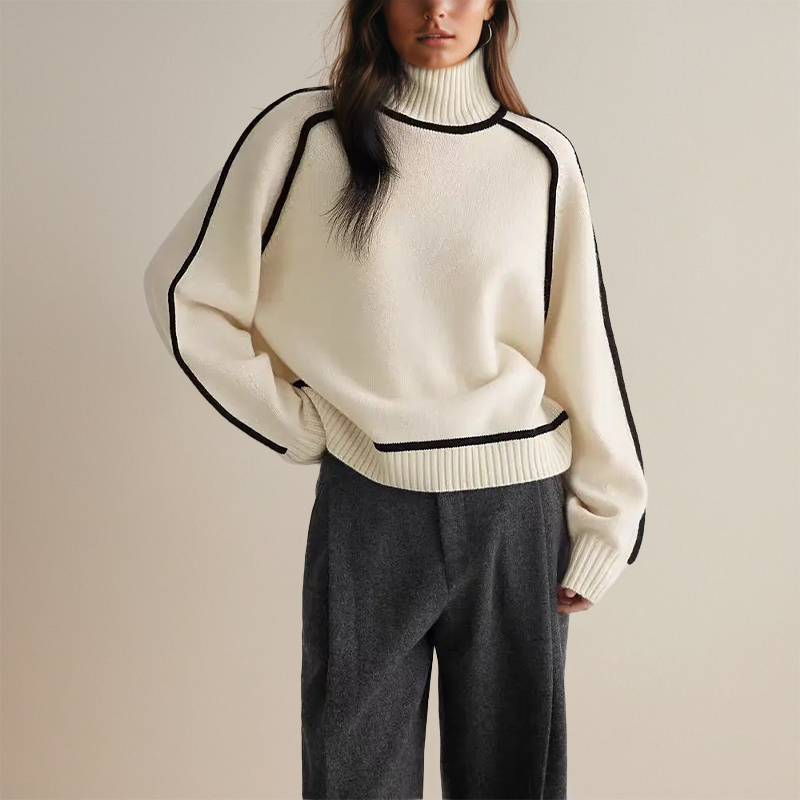 Elegant Contrast Turtleneck Sweater