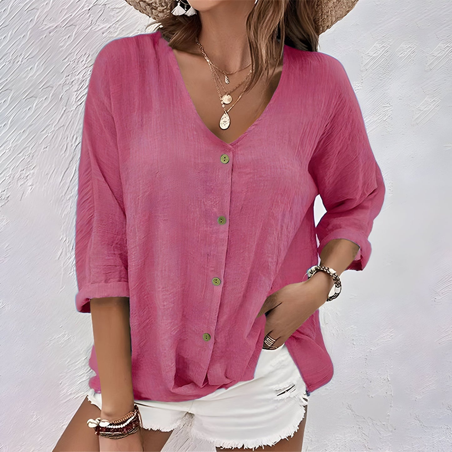 Casual Button-Down V-Neck T-shirt